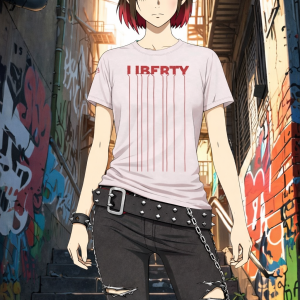 Liberty unisex T-shirt Front Outside label Left sleeve print