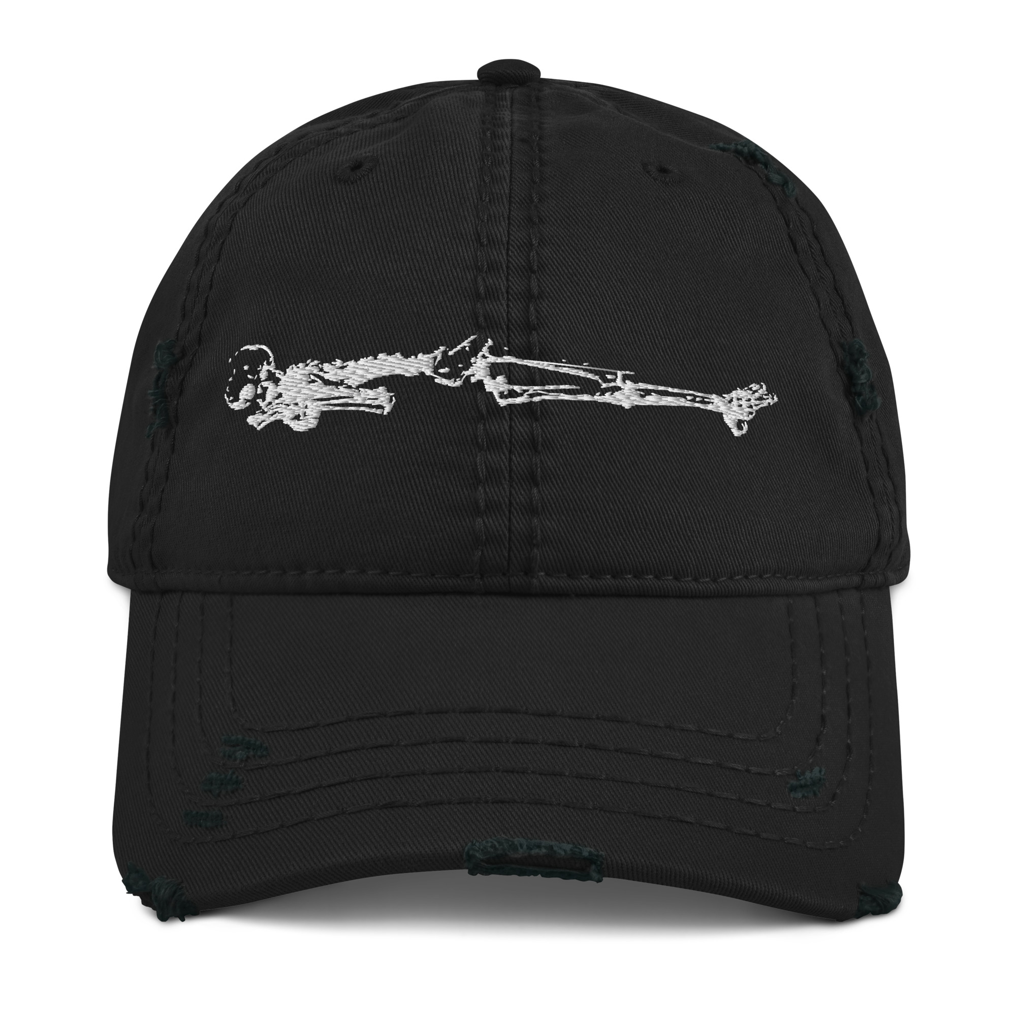 Sleepy Skeleton Front Embroidery Distressed Baseball Hat 1 Sleepy Skeleton Front Embroidery Distressed Baseball Hat