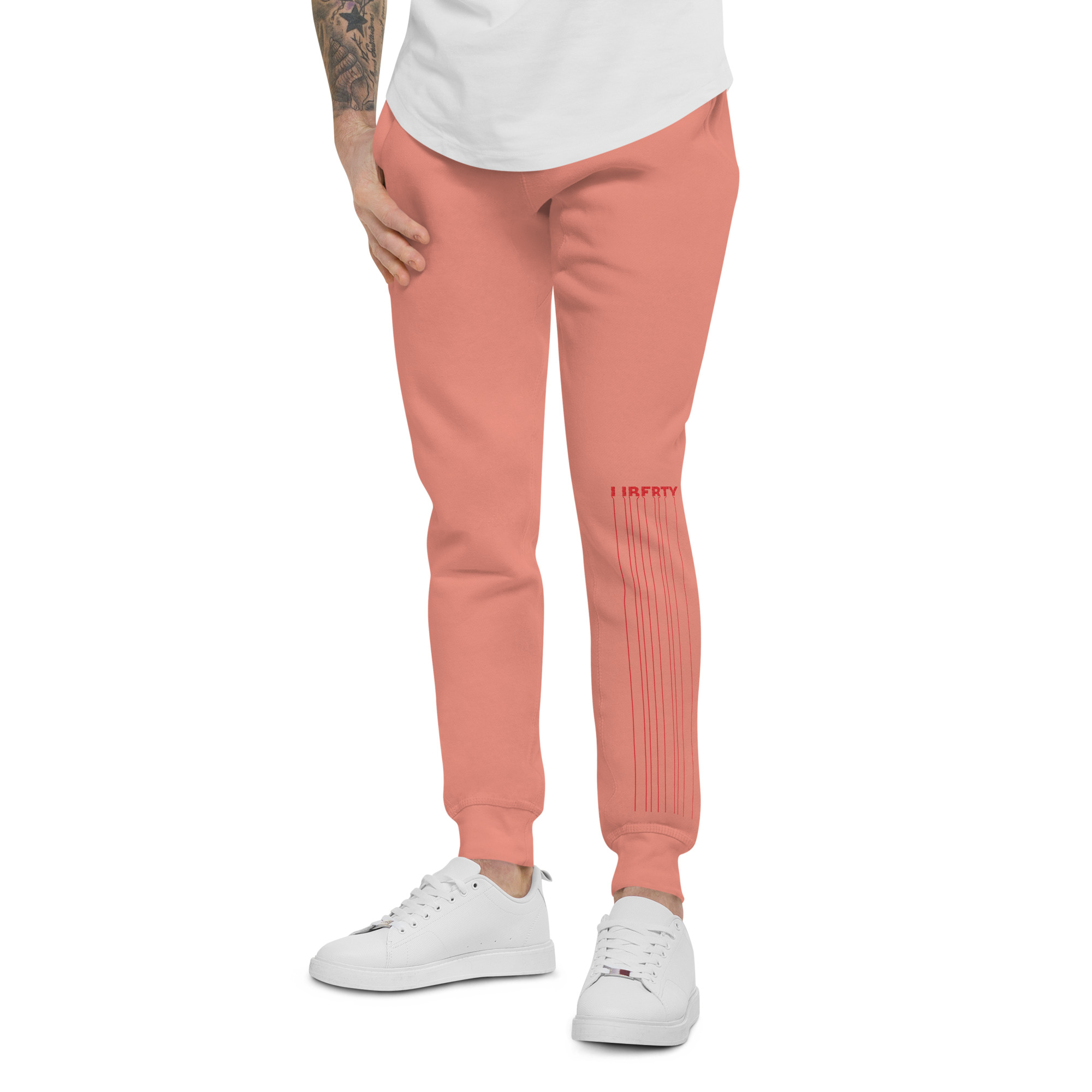 Liberty Unisex Fleece Sweatpants Left front print and Back Right print 23 Liberty Apparel